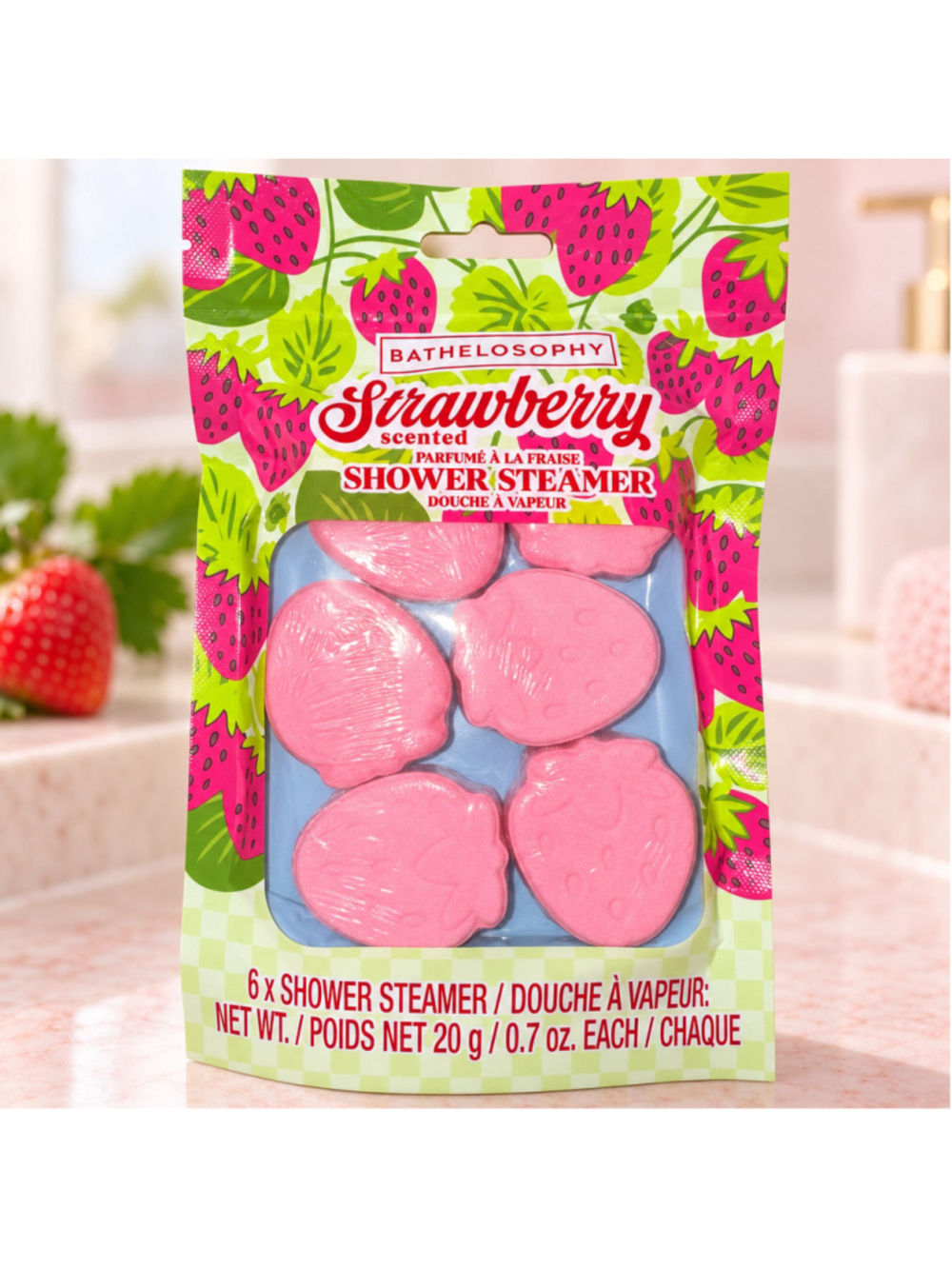 Bathelosophy Strawberry Scented Shower Steamers 6 Pack Pink Spa Gift
